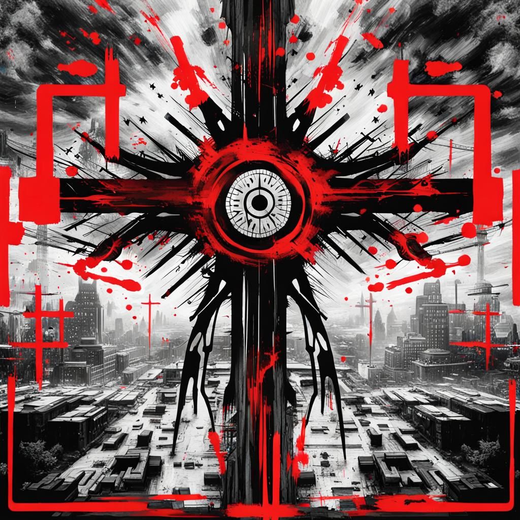 Sci-Fi/Fantasy Selective Colour Art,
black and white & vivid red