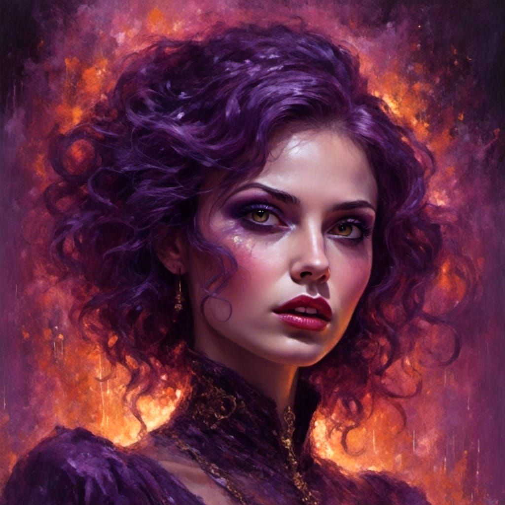 Purple Vampire Portrait in Dark Academia Style