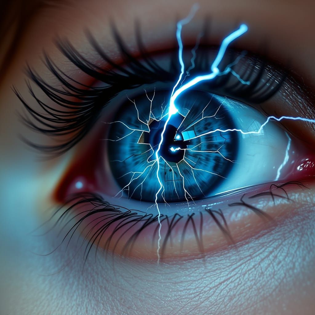 Ethereal Blue Eye with Fractured Beauty and Mystique