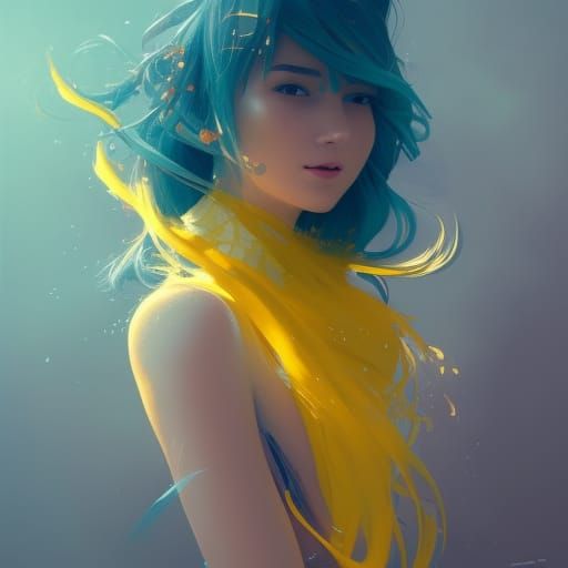 Yellow Miku Portrait in Hyperdetailed Digital Art