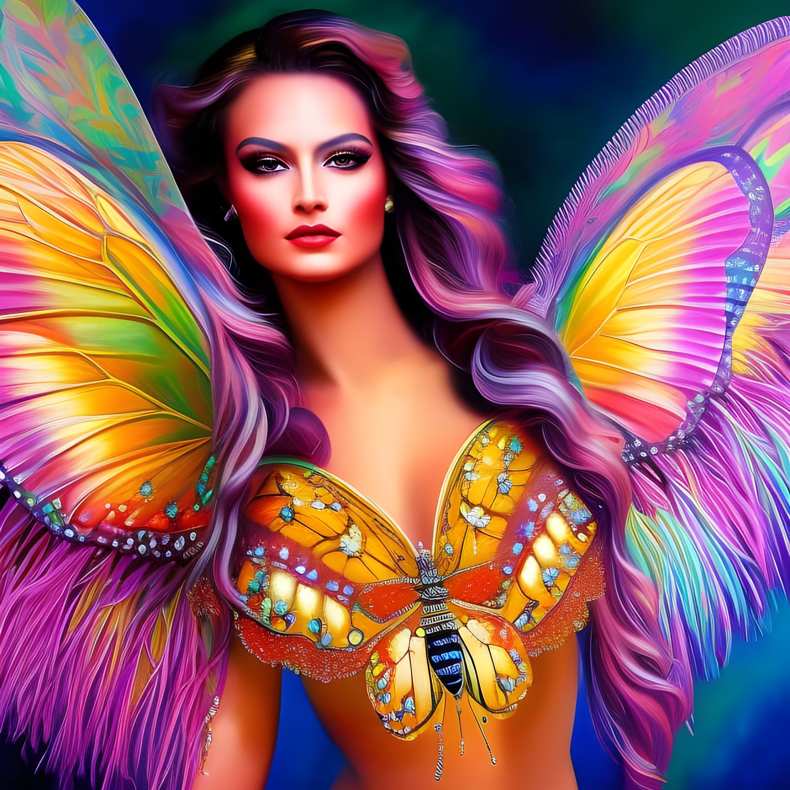 Radiant Butterfly Woman Portrait in Surreal Photorealism