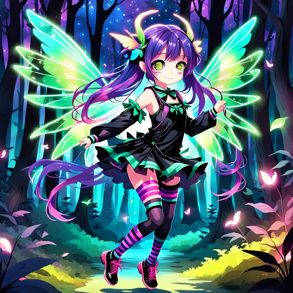 Anime Fairy Dancing in Magical Forest