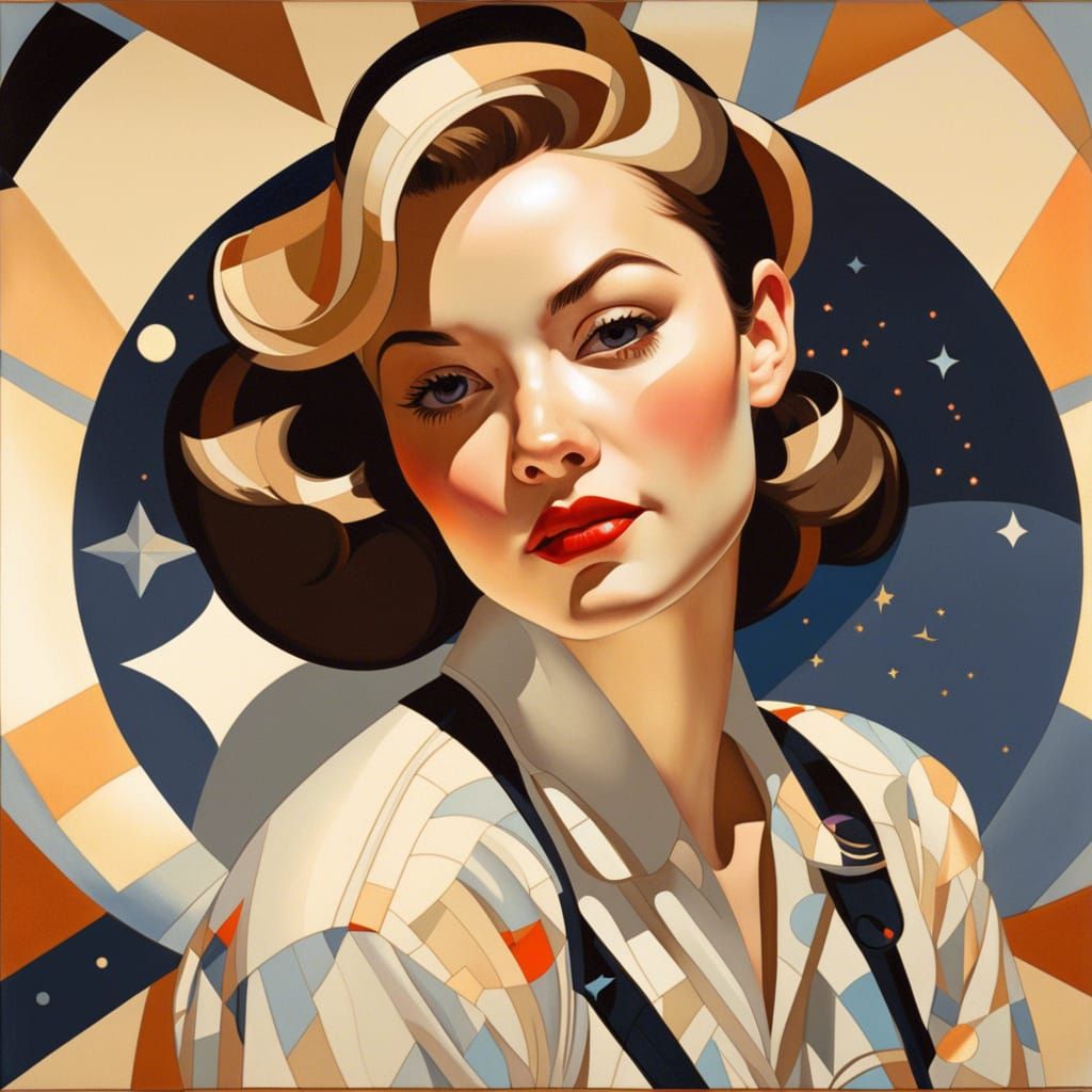 Vintage Woman in Geometric Abstract Portrait