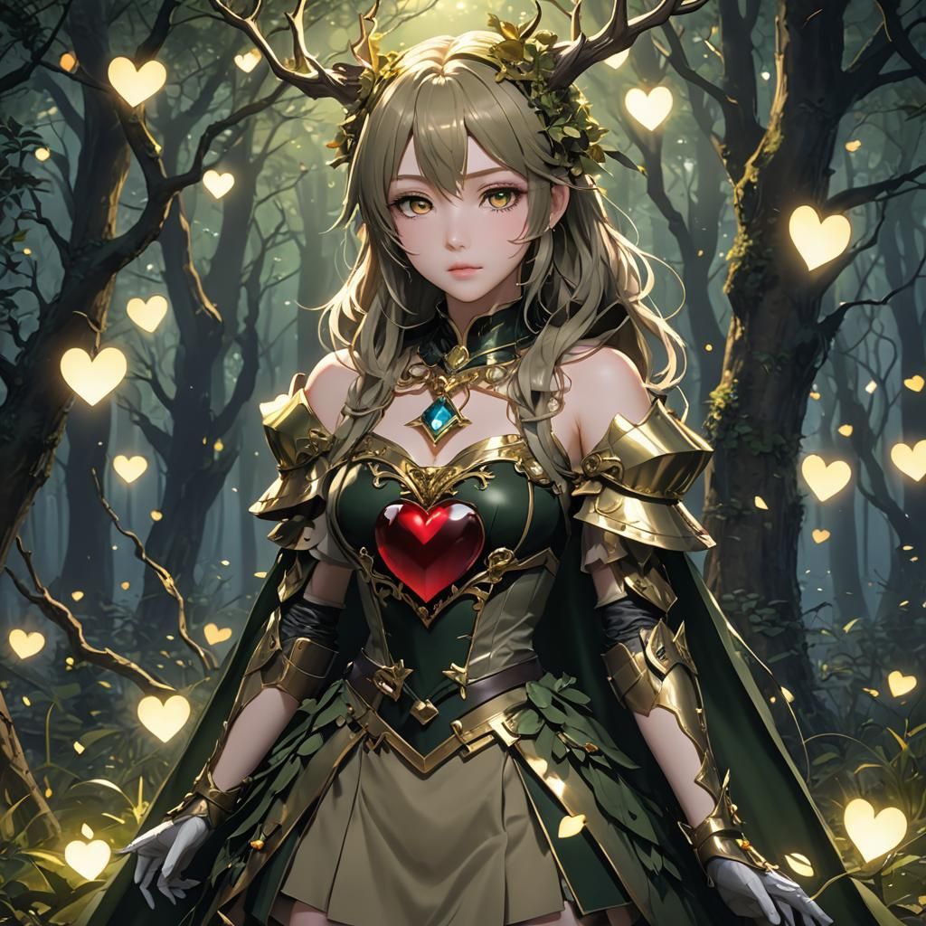 Heart Jewel in Night Forest: 3D Anime Art