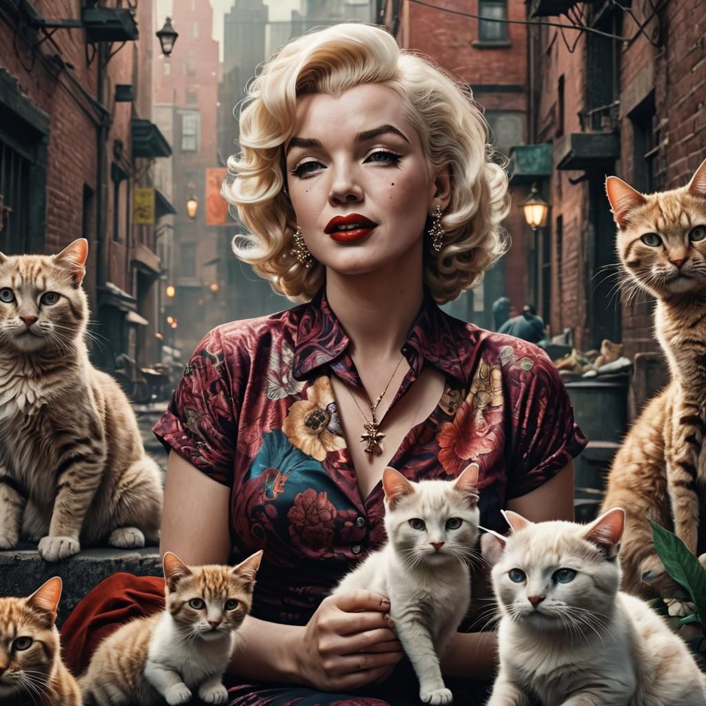 Marilyn Monroe with Cat: Detailed Digital Painting