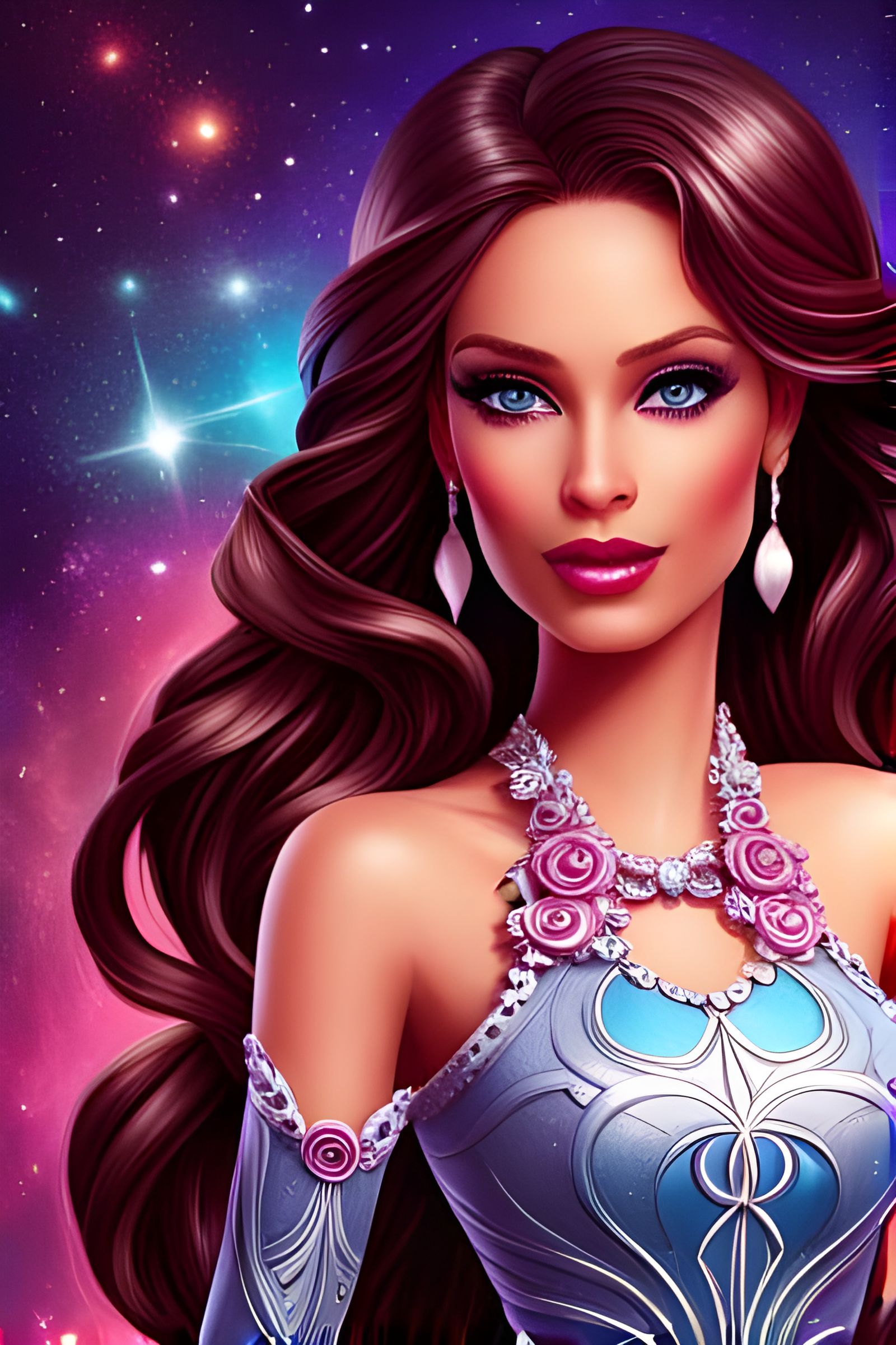 Cosmic Barbie Fashion Doll Digital Art Portrait