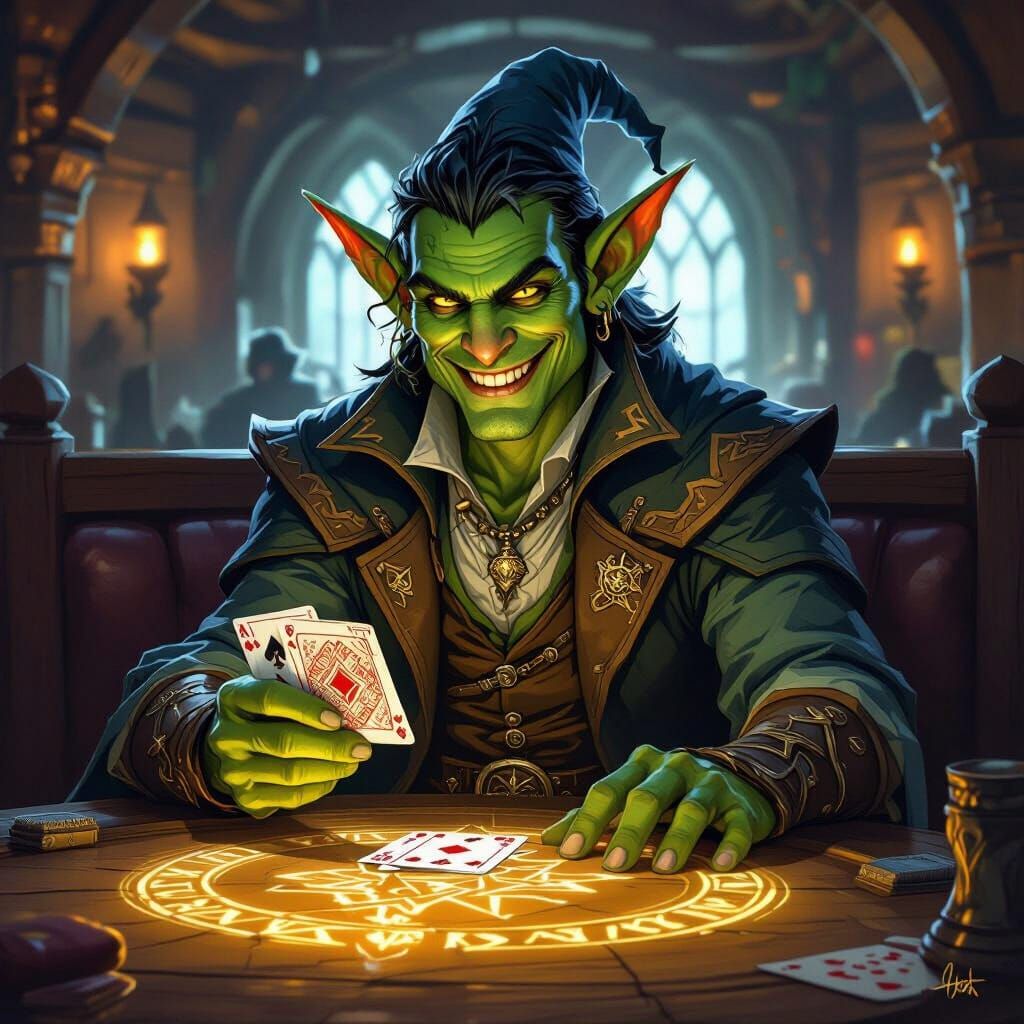 Goblin Wizard Gambler with Arcane Cards