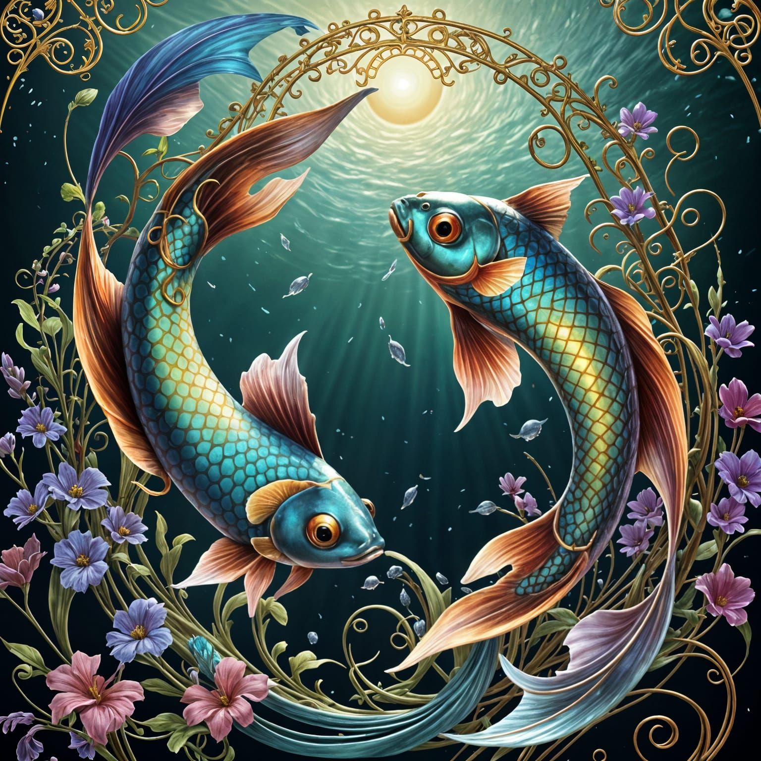 Ethereal Pisces Zodiac Symbol in Celestial and Cosmic Hues