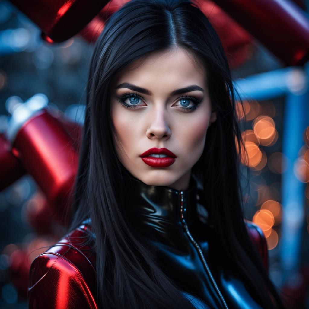 New Year's Eve: Woman in Red Latex Outfit