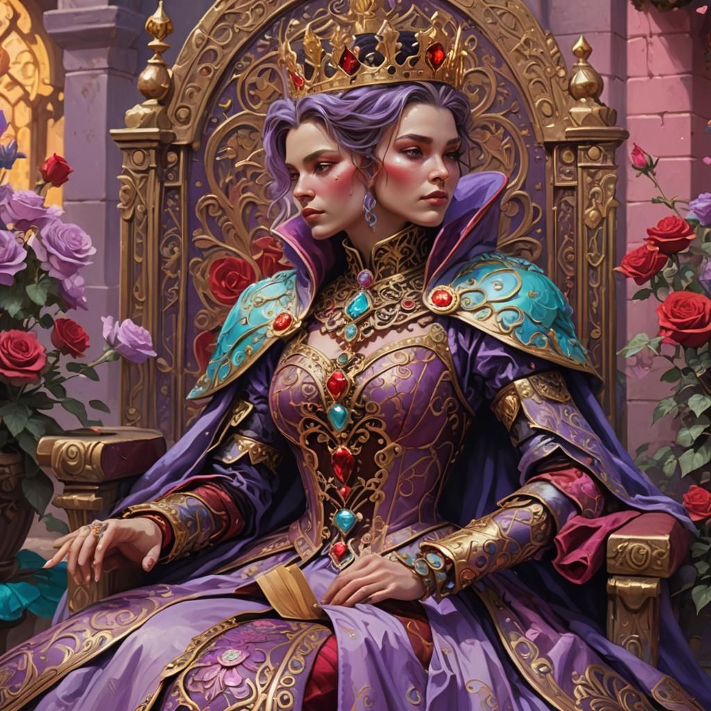 Queen of Hearts in Rose Garden, Fantasy Illustration