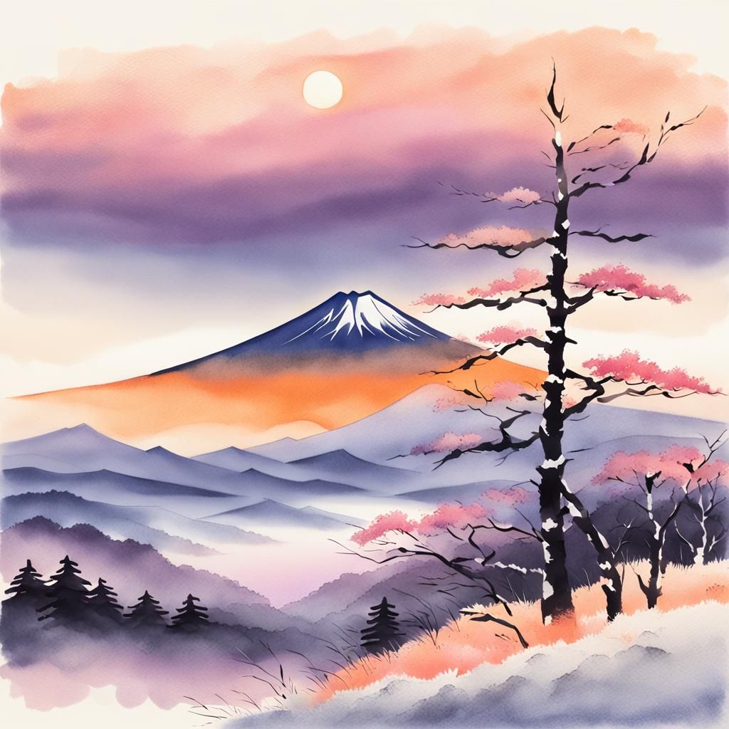 Elegant Traditional Japanese Sunset on Mount Fuji