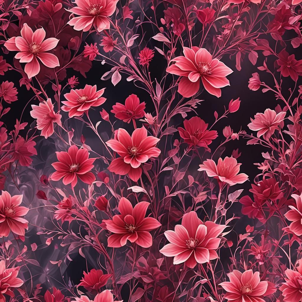 Ethereal Abstract Floral Art in Cerise Red