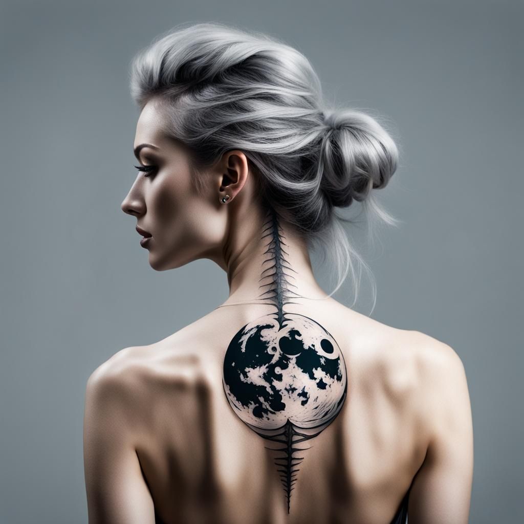 Woman with Moon Spine Tattoo Art