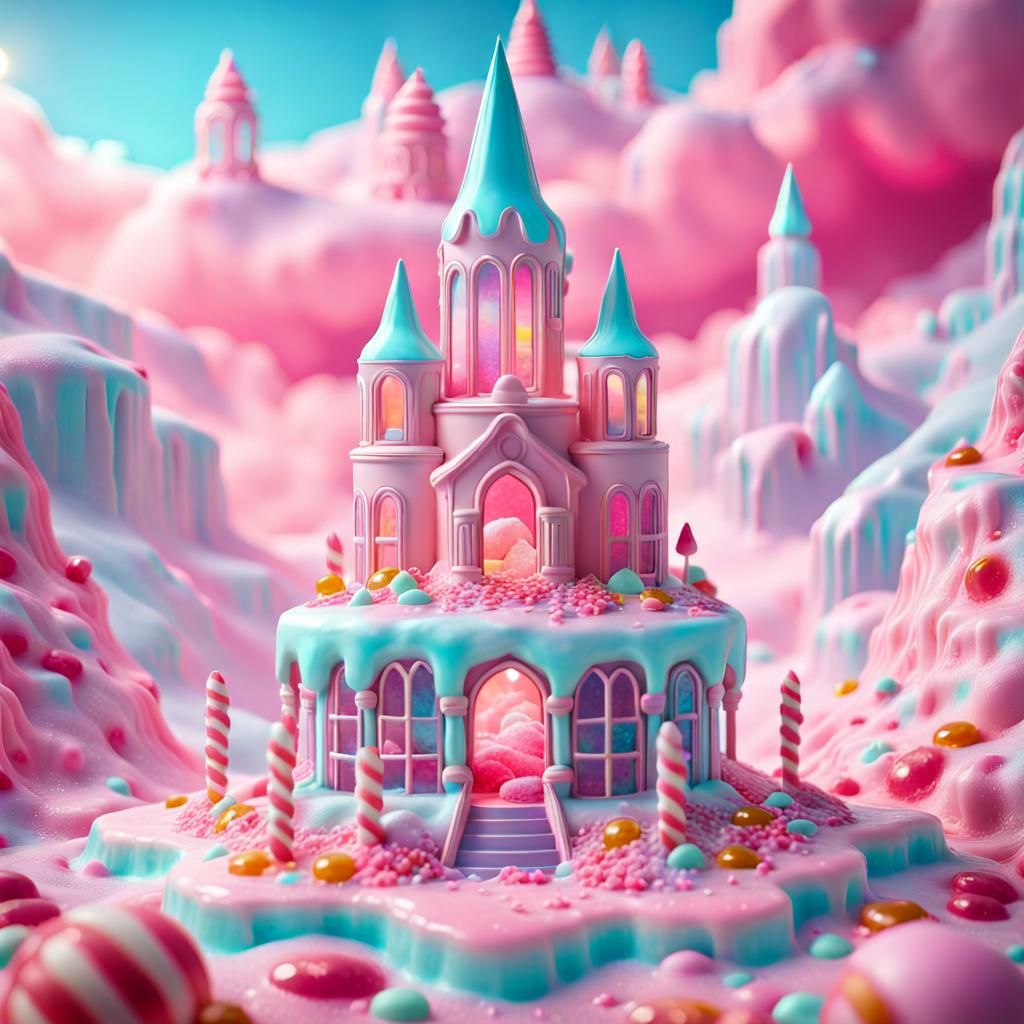 Surreal Candy Cathedral on Cotton Candy Mountain