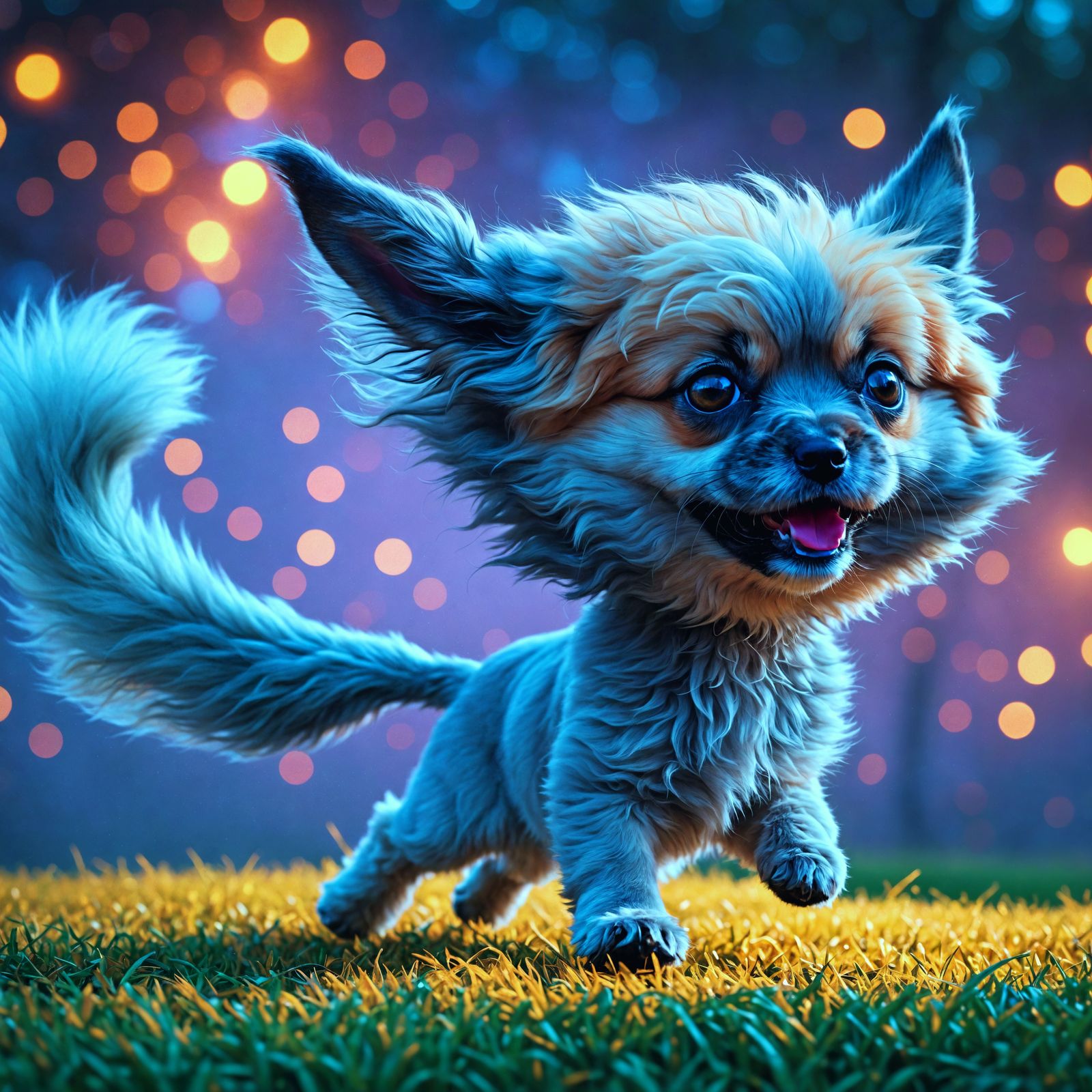 Playful Turquoise Creature Dancing in Lively Forest