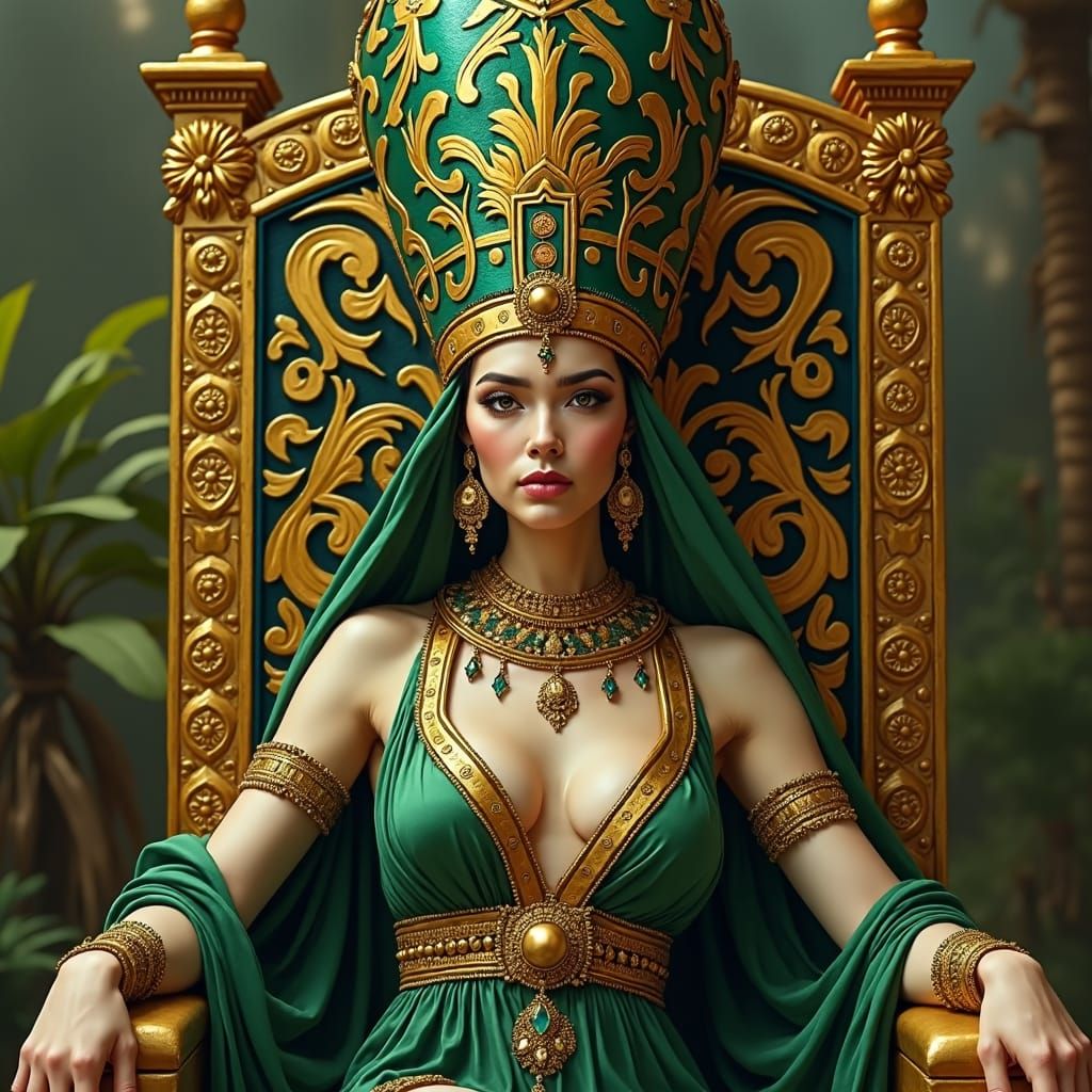 Egyptian Queen in Ancient Throne, Ornate Style