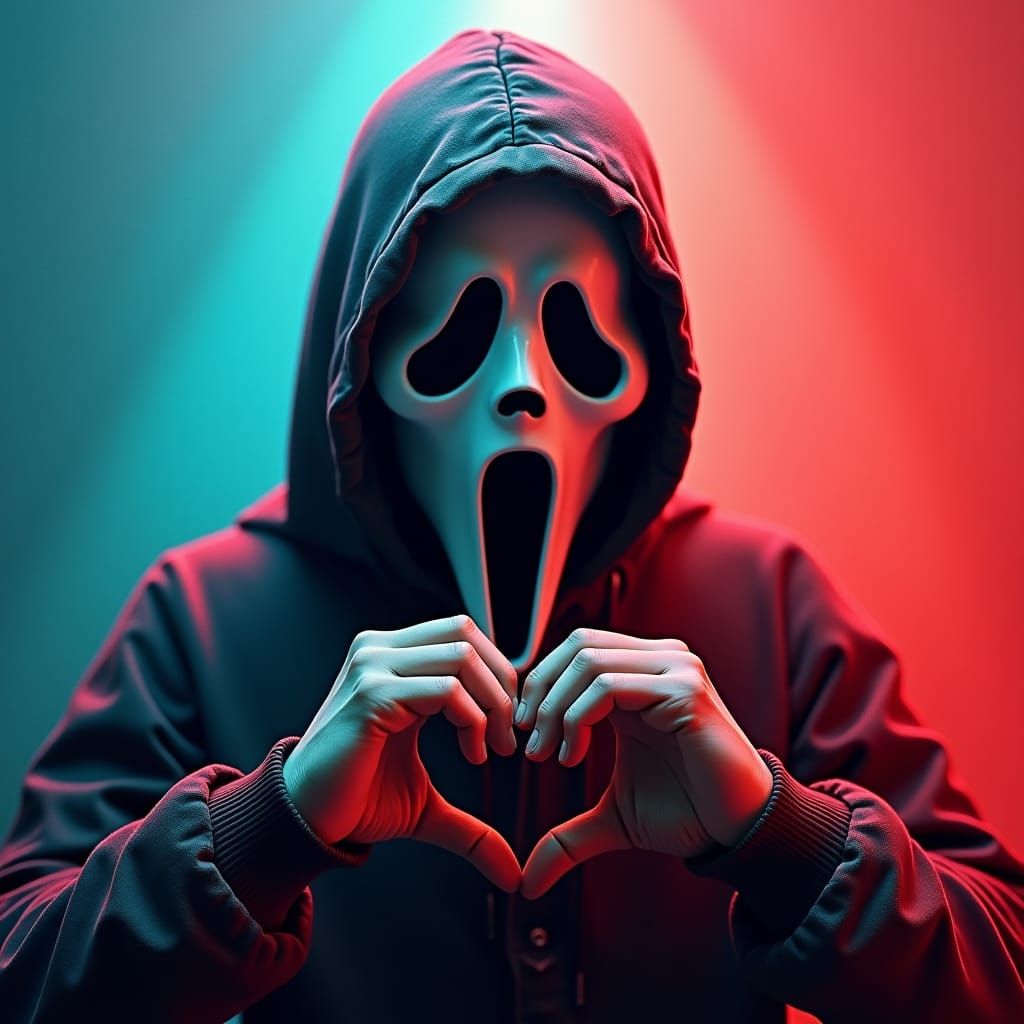 Hyperrealistic Ghostface Heart Hands Portrait