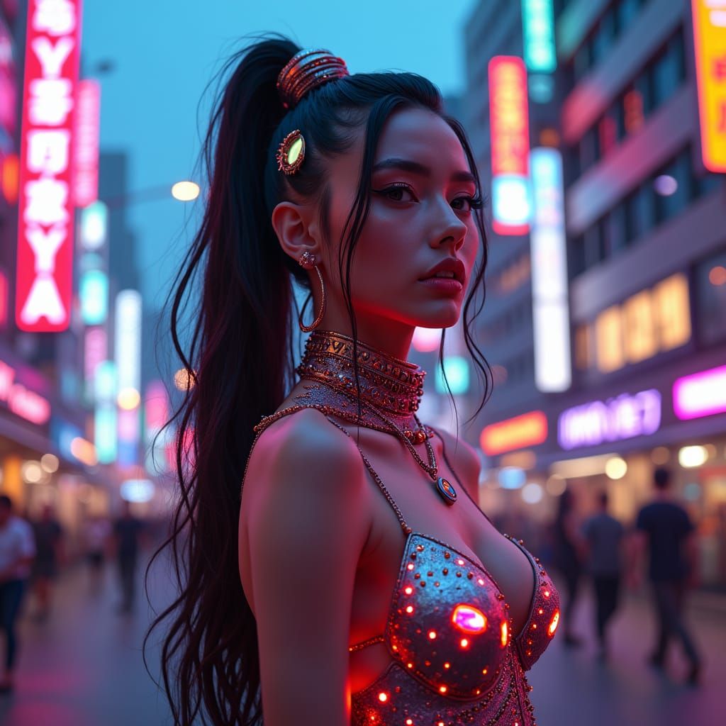 Cyberpunk Rave Girl with Neon Lights