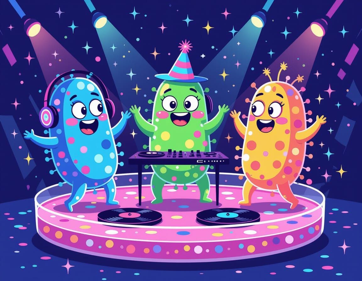Jovial Bacteria Disco Party in Petri Dish