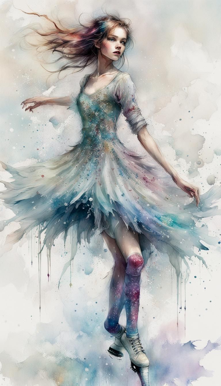 Ragdoll Cat Ice Skating in Watercolor Art