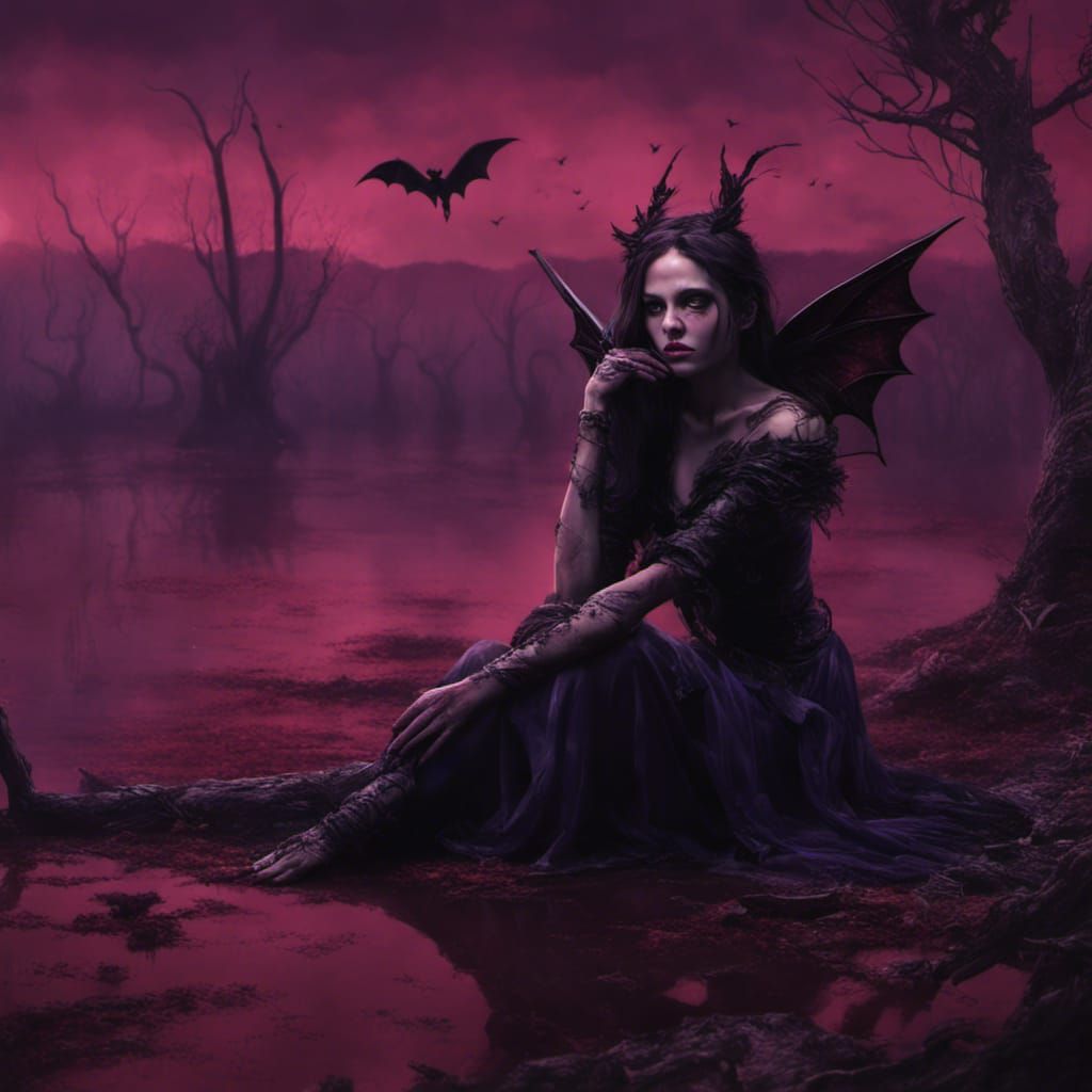 Dark Fairy in Grim Landscape: Detailed Matte Painting