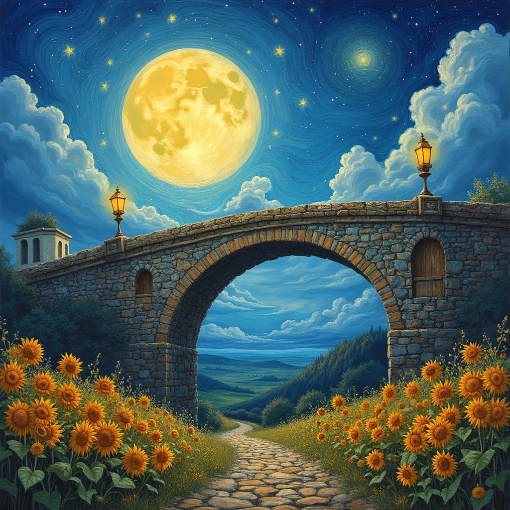 Roman bridge with Sunflowers