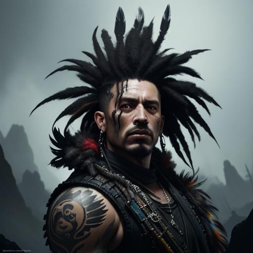 Fluffy Tribal Chicken Concept Art in Dark Fantasy Style