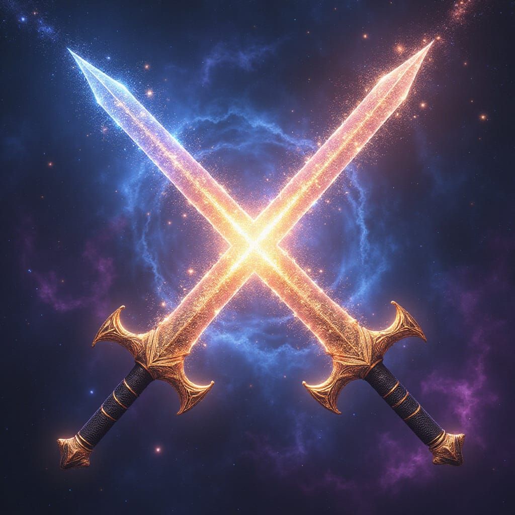 Starlight Swords Clash in Cosmic Nebula