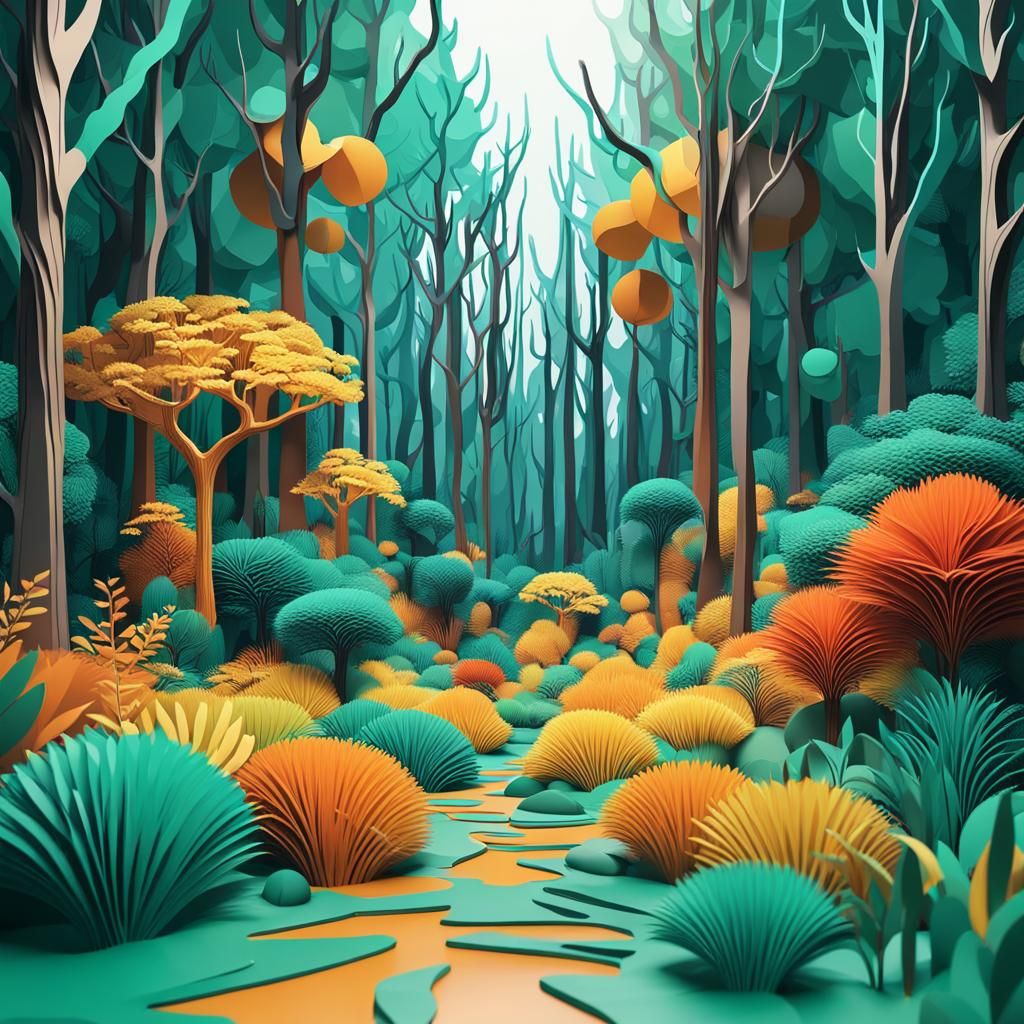 Lush Forest in 3D Illustration Style