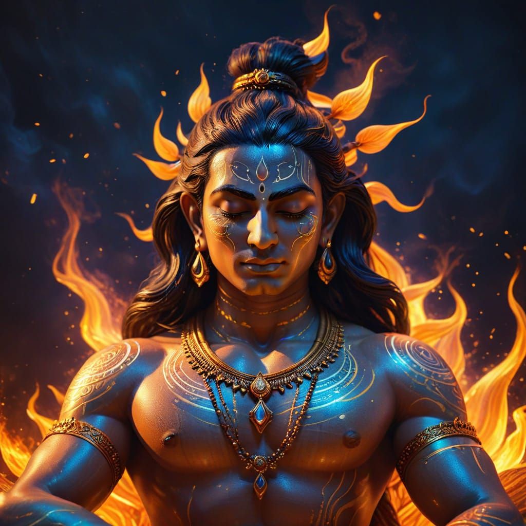 Shiva in Vibrant, Spiritual Lotus Pose