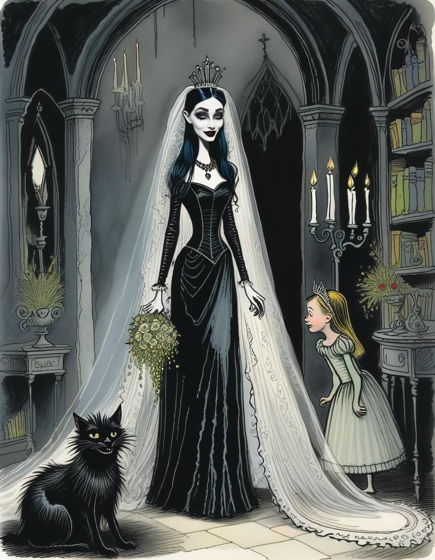 Gothic Bride in Storybook Illustration Style
