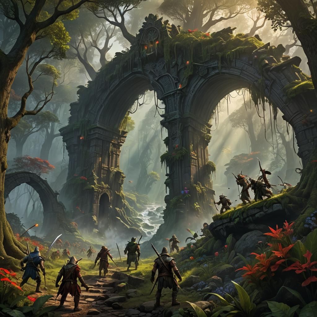 Mystical Forest Battle: Elves vs Goblins in Dark Fantasy Sty...