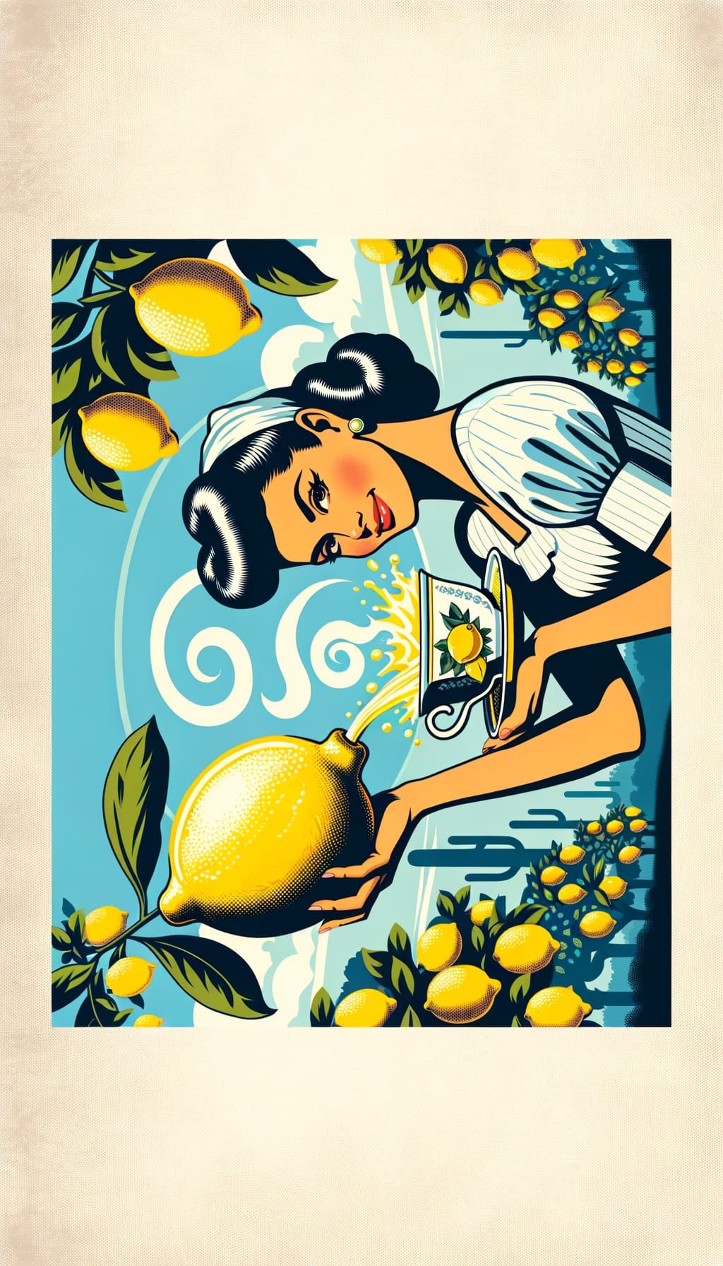 Retro Pinup Woman Pours Hot Lemonade
