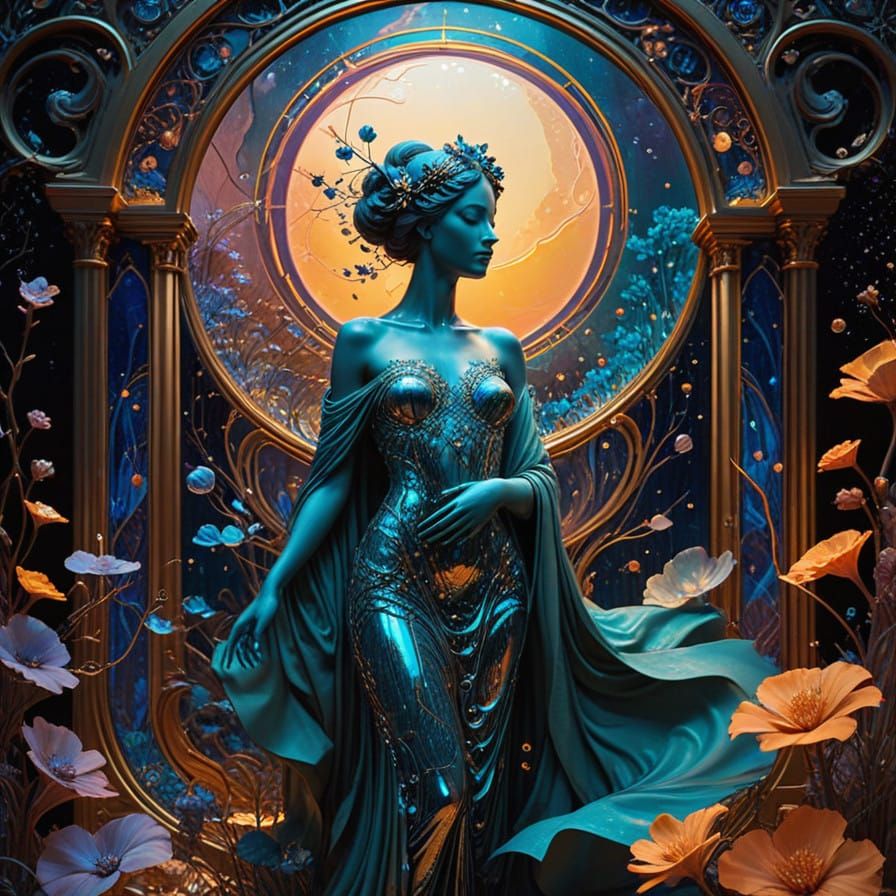 Surreal New Year Landscape with Textured Posters and Glowing...