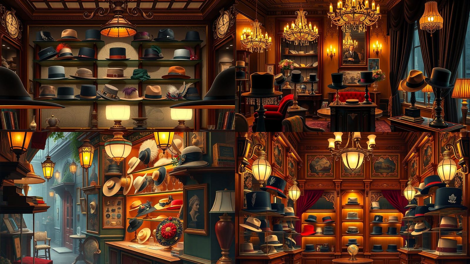 Luxurious Lamp Shop Displaying Gentleman's Hats