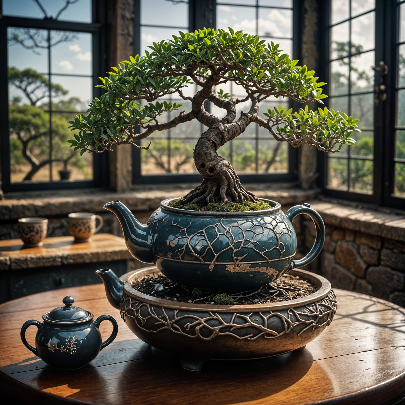Bonsai Boab Tree Growing From Teapot