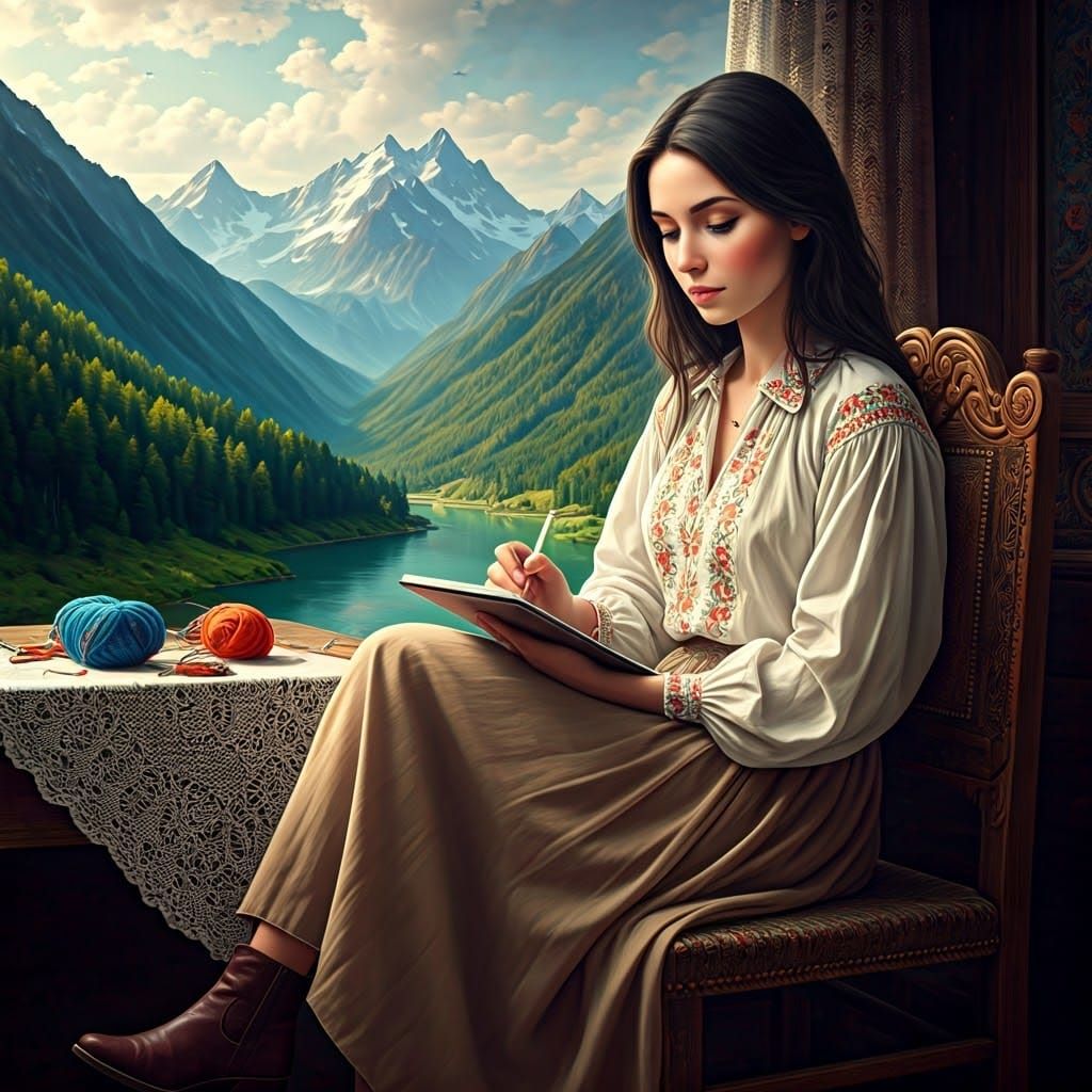 Slovenian Woman Creates AI Art in Alpine Landscape