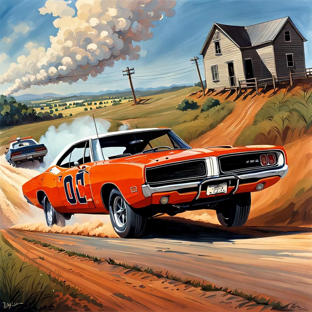 General Lee Car Chase in the Countryside