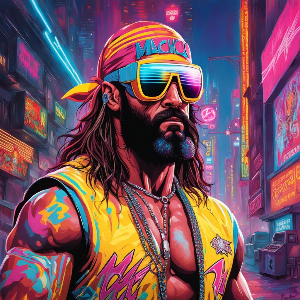 Cyberpunk Wrestler with Cyberware in Neon City