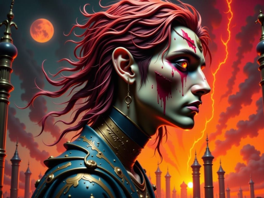 Troubled King on Throne in Dramatic Style