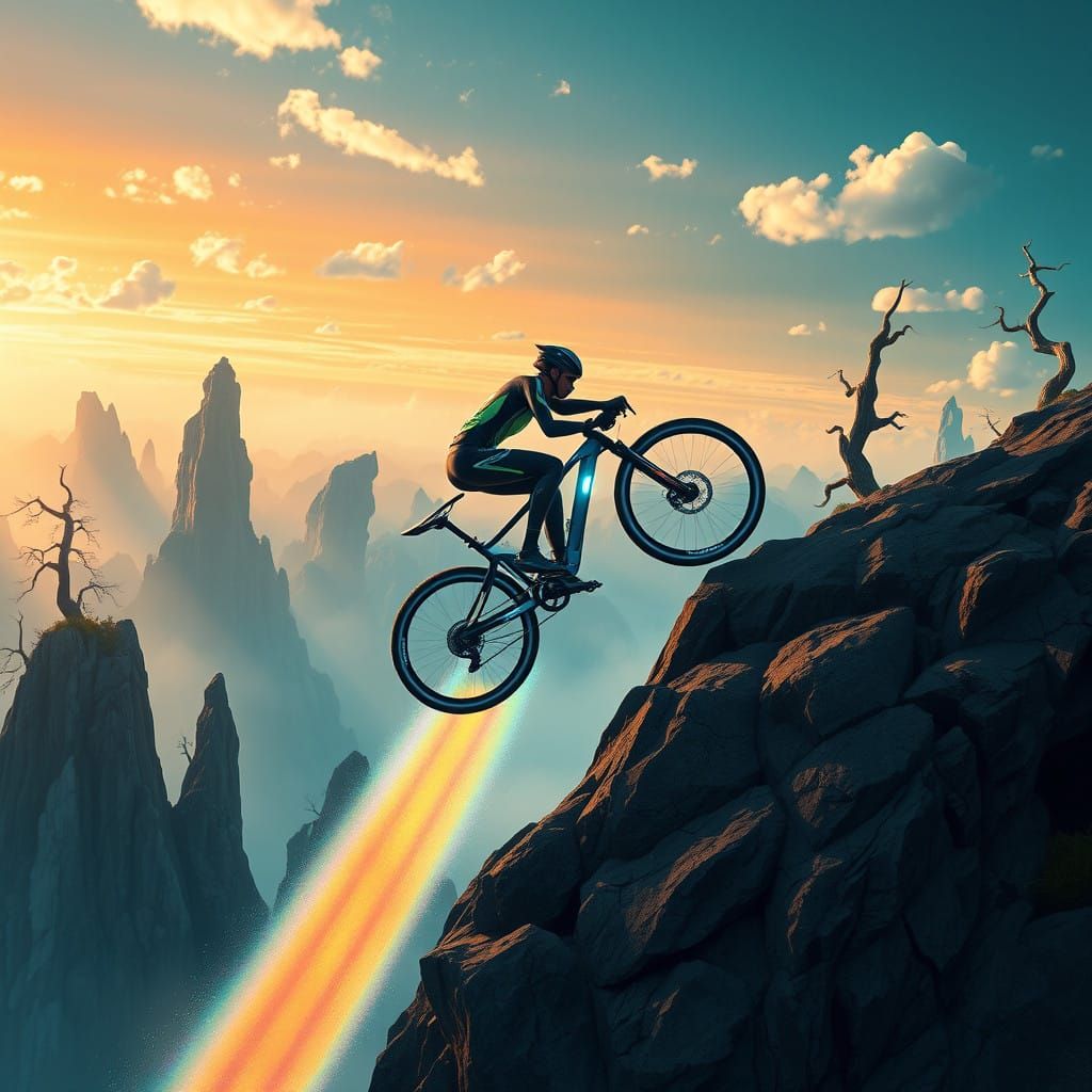 Cyclist Launches Futuristic Bike Off Cliff in Vivid, Dreamli...
