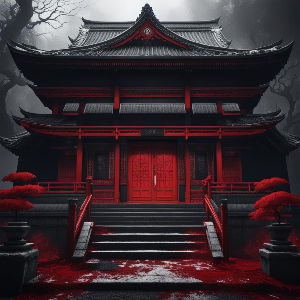 Hellish Doorway in Noir Japanese Horror Style