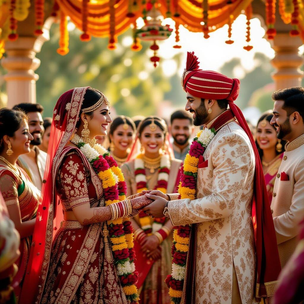 Indian Wedding Ceremony: Bride and Groom Exchanging Vows