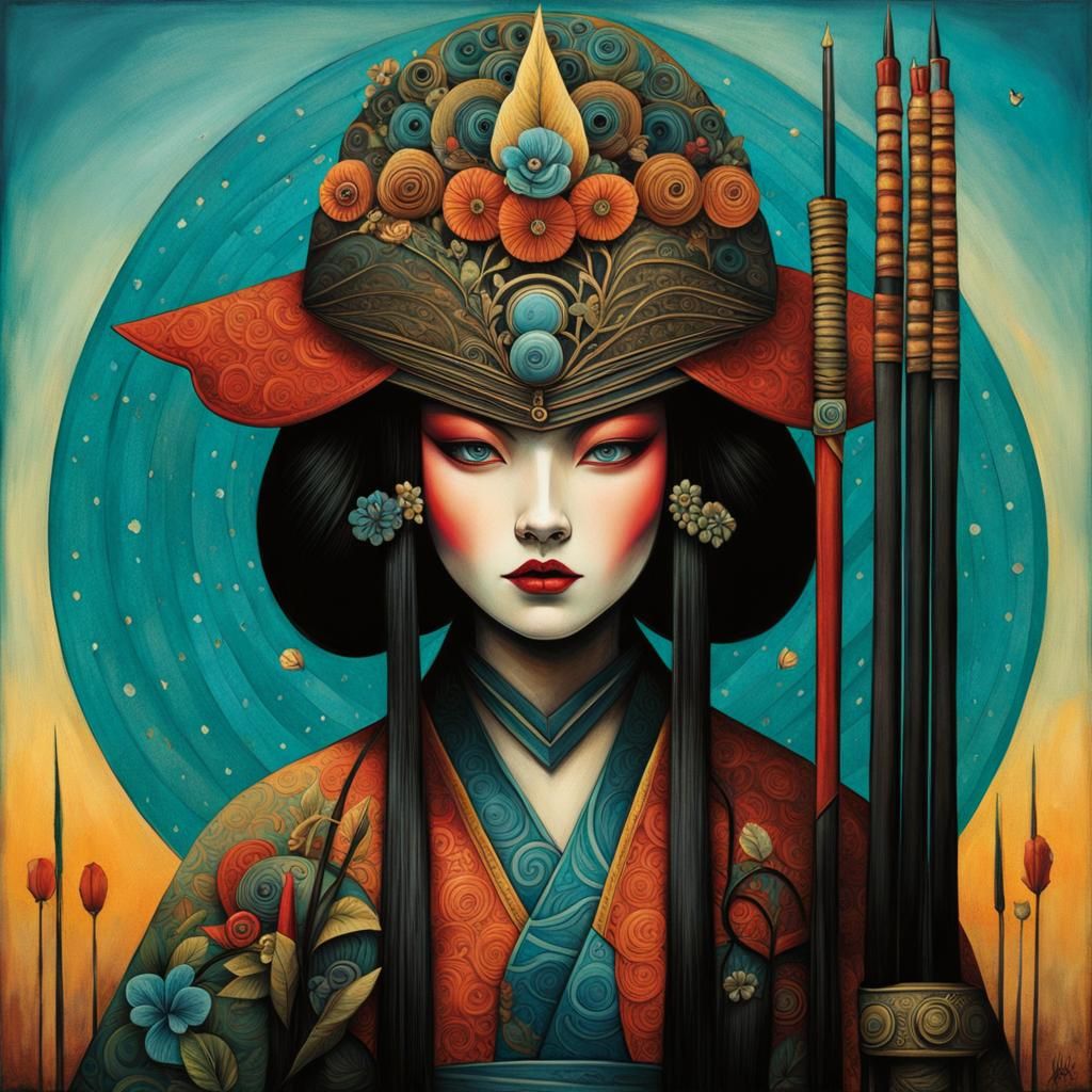 Fierce Samurai Portrait in Ink Illustration Style