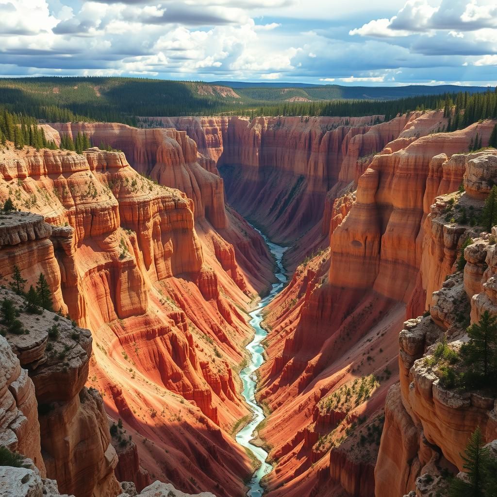 Yellowstone's Little Grand Canyon: Hyperrealistic Splash Art
