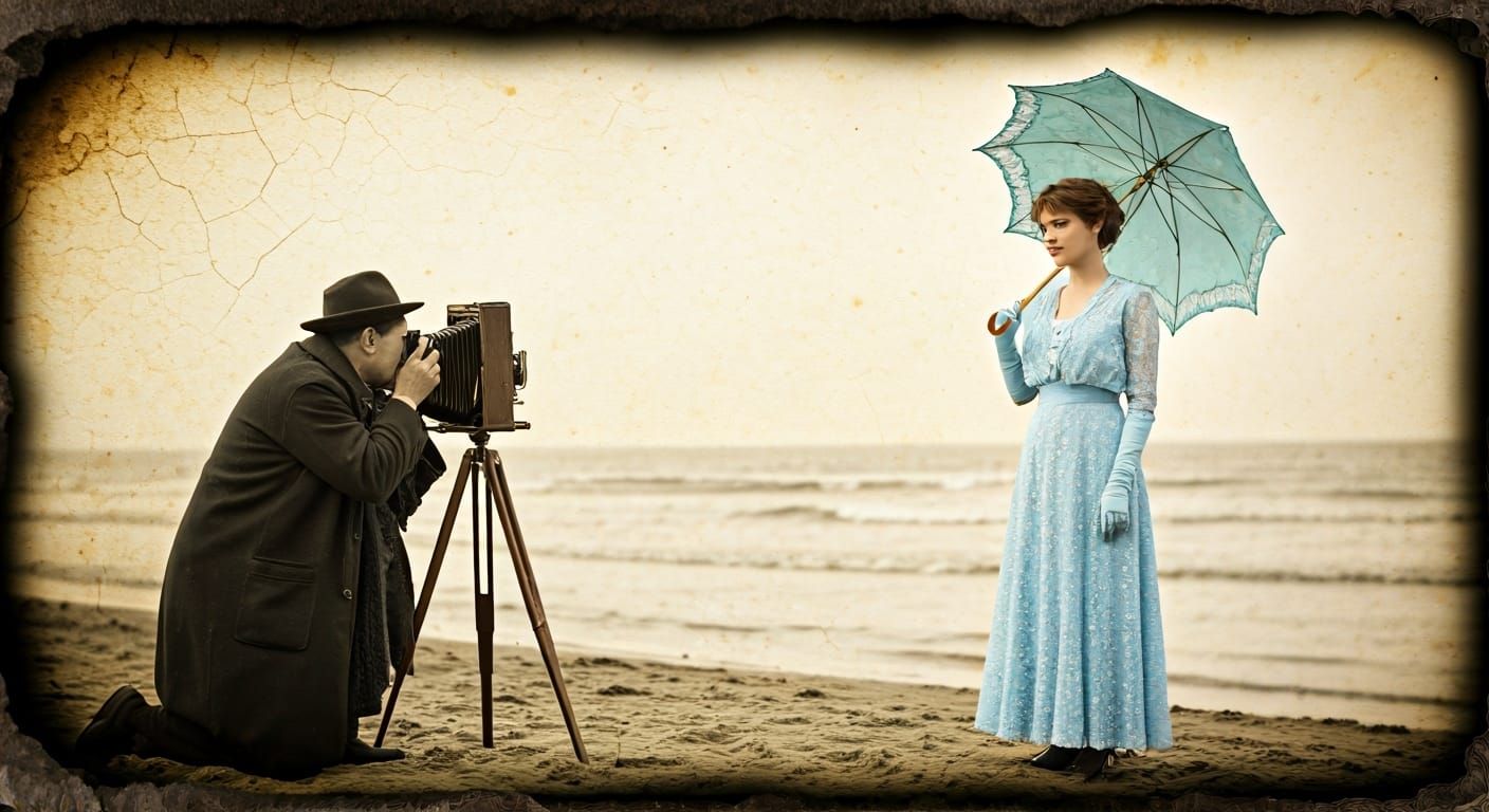 Antique Photo of Photographer and Elegant Lady