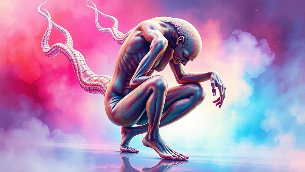 Shimmering Fractal Humanoid in Dreamlike Double Exposure