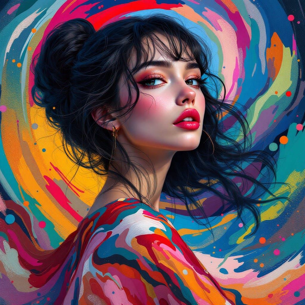 Youthful Beauty in Vibrant, Dreamy Art Nouveau Style