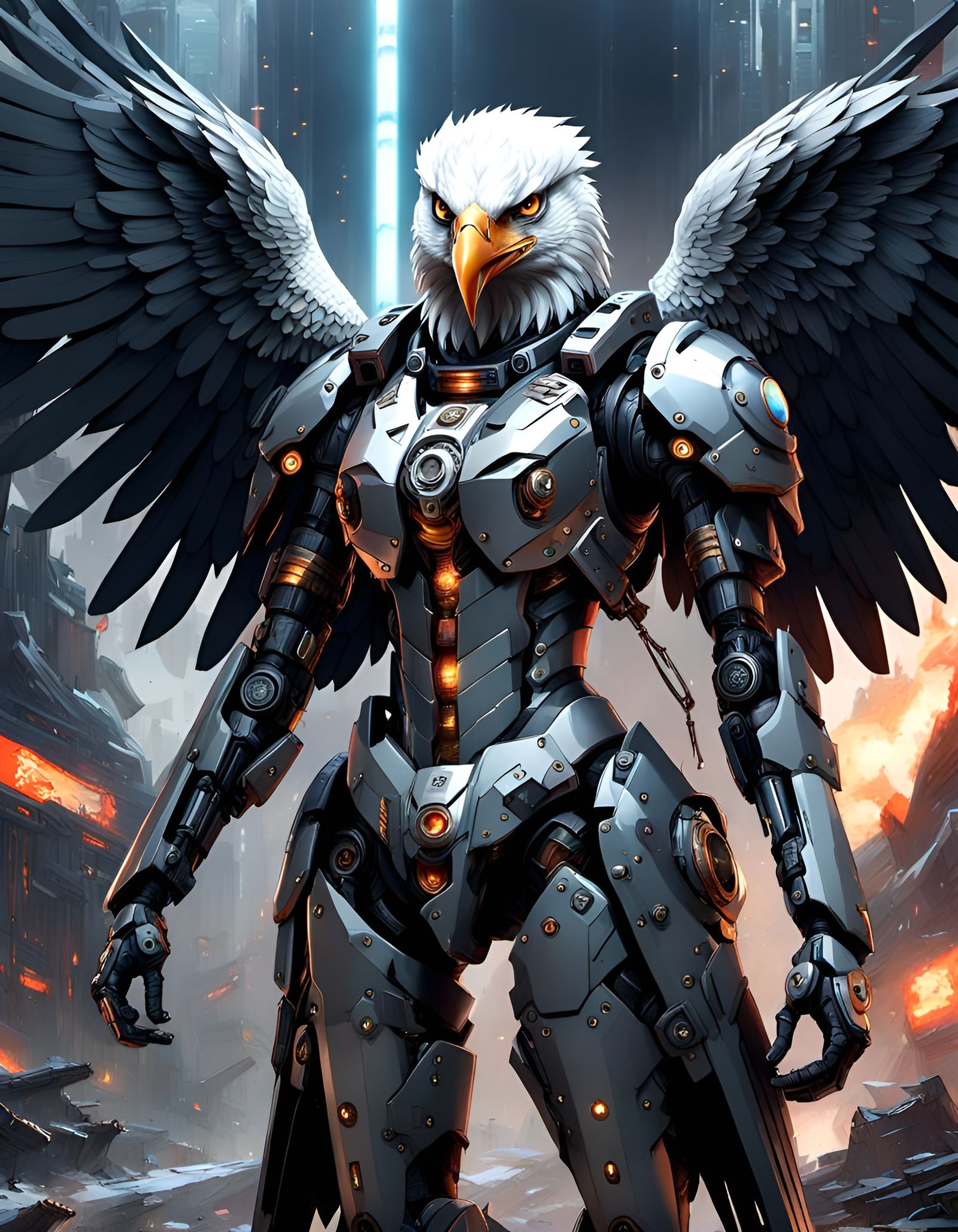 Surreal Eagle Girl Android Portrait in Maximalist Style