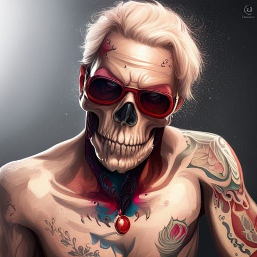Skull Tattoo Portrait in Hyperdetailed Concept Art